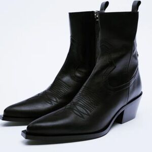 Zara leather Cowboy ankle boots